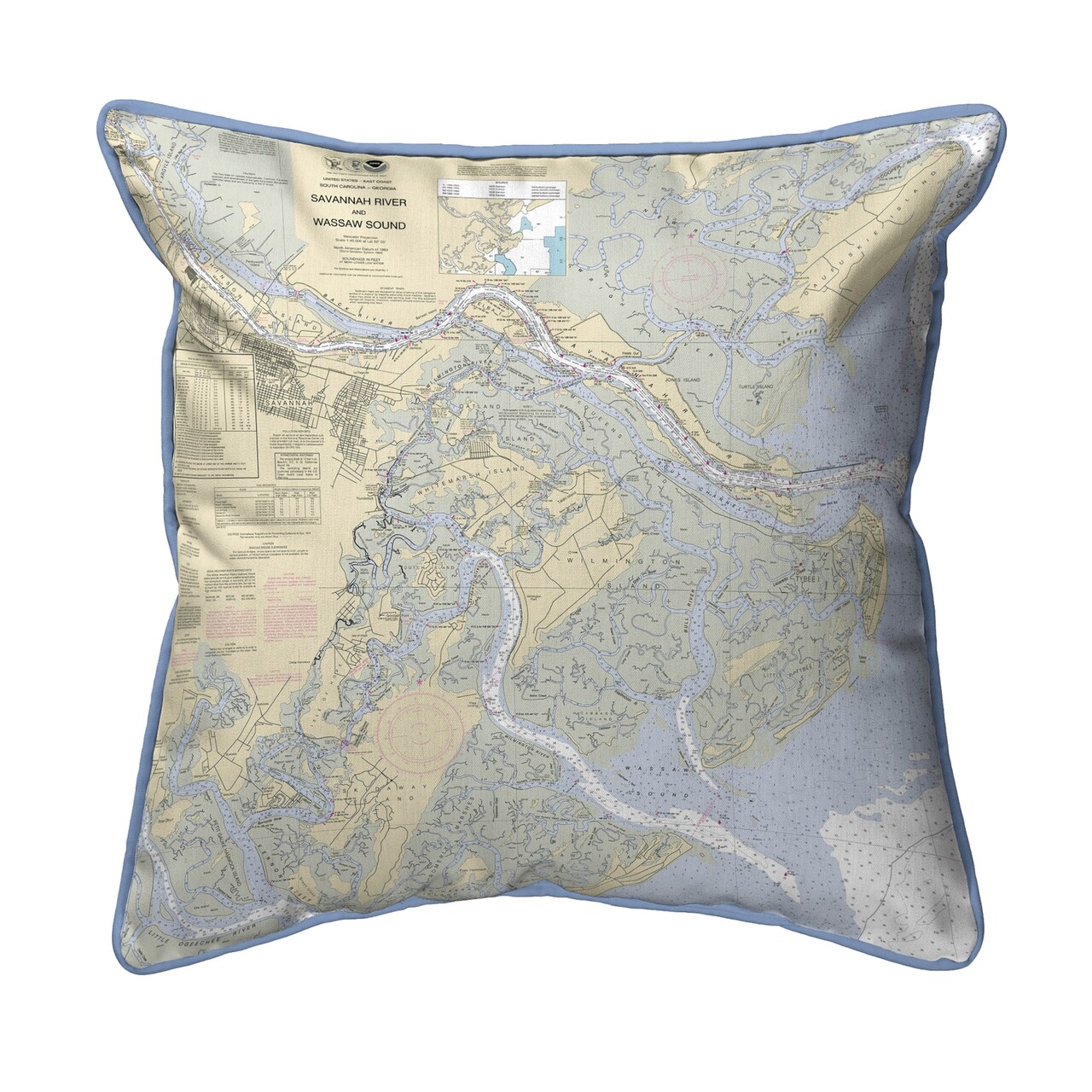 Savannah River Map Pillow 12x12 – Small Corded Indoor/Outdoor